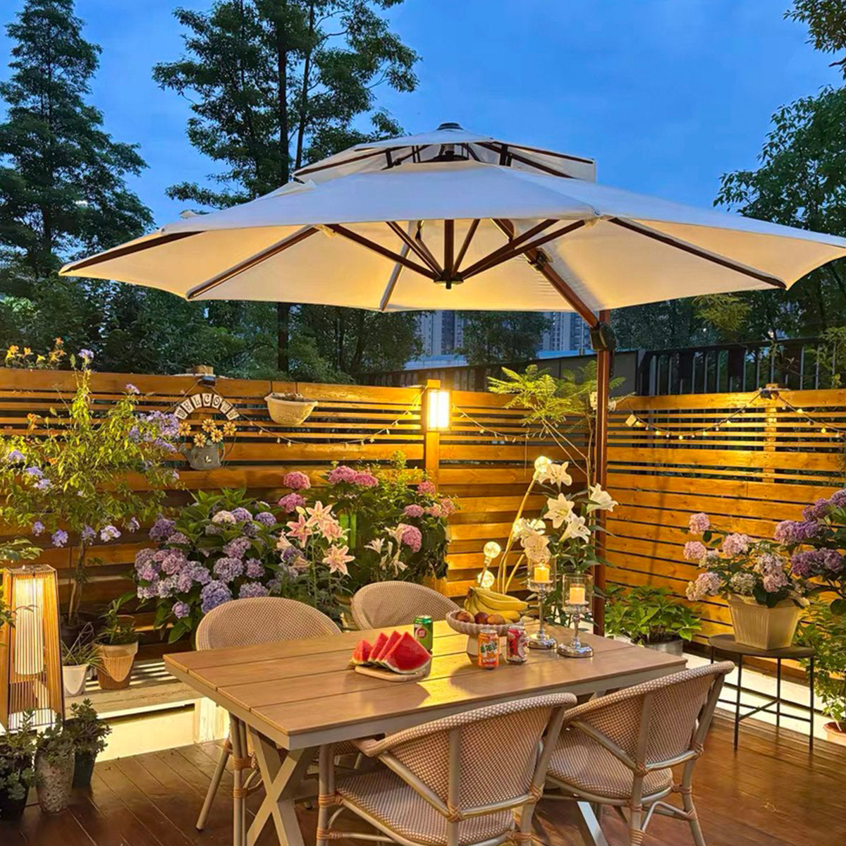 Epperly Round Wood Pattern Cantilever Umbrella with Base
