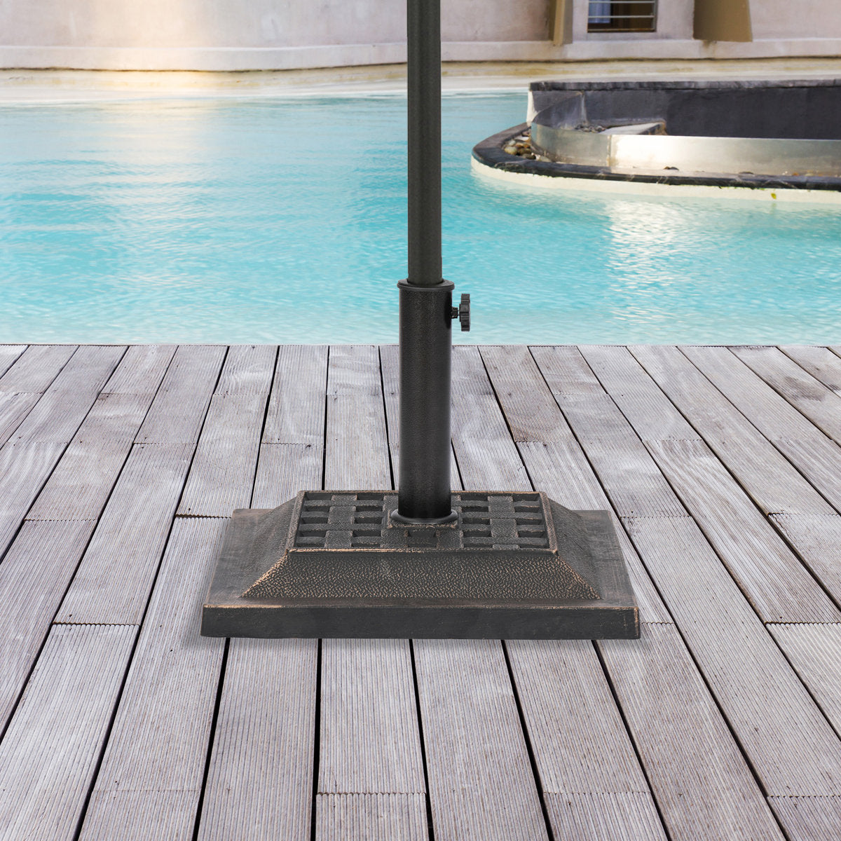 Island Umbrella 26-lb Weather-Resistant Poly Resin Square Umbrella Base ¨C Heavy Duty Umbrella Base w/ Anchoring Knob & Metal Powder-Coated Stem for Under