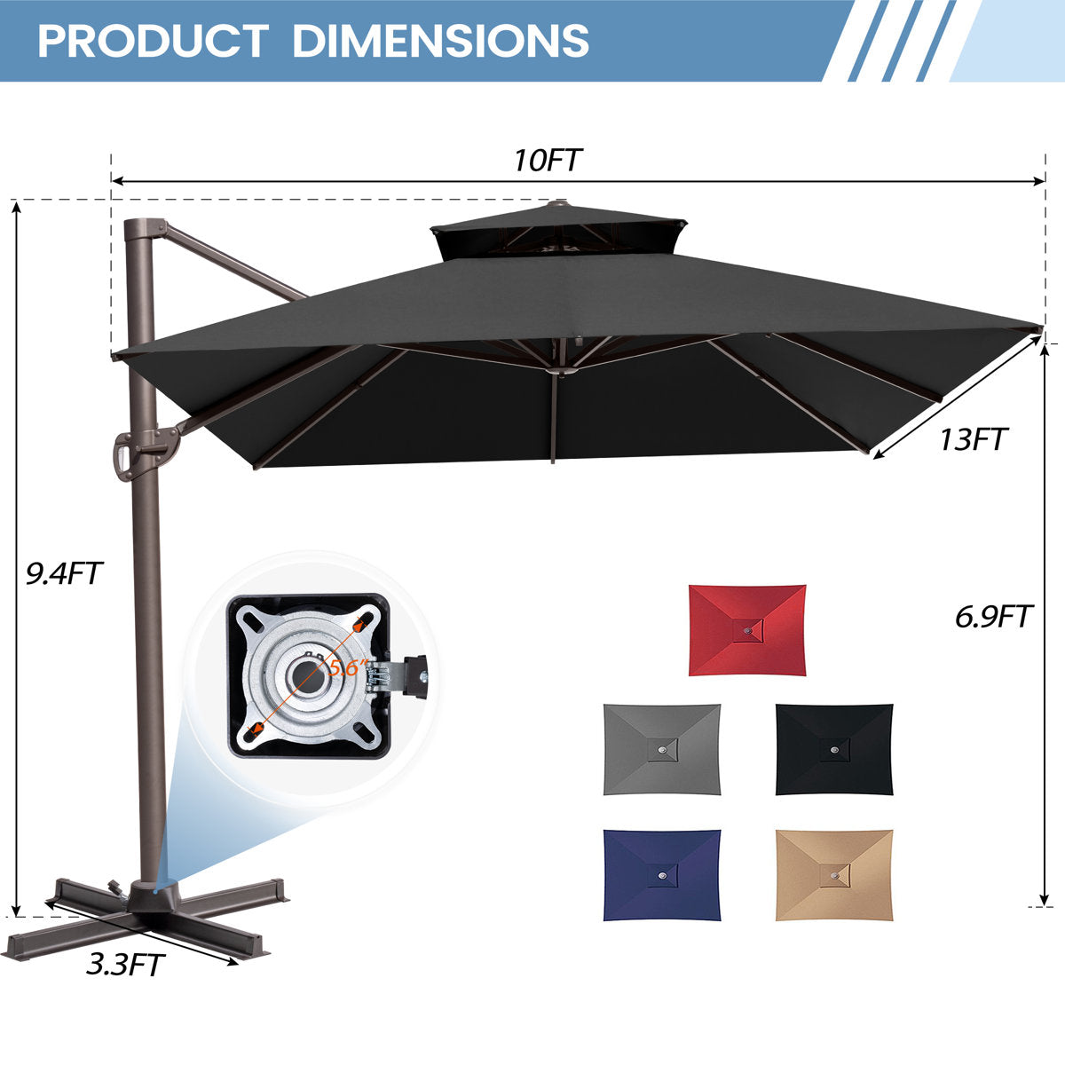 Lowrie Outdoor 10 x 13 ft Offset Umbrella Patio Cantilever Umbrella without Weighted Base