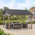 Sunjoy Hardtop Gazebo 13 x 13 ft. Outdoor Galvanized Steel Gazebo with Metal Gable Roof and Ceiling Hook, Suit for Patio and Backyard
